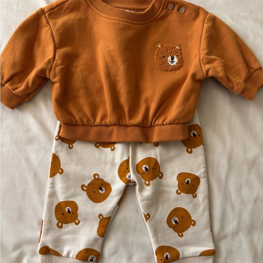 Cat & Jack Orange Bear Top and White Bear Print Pants